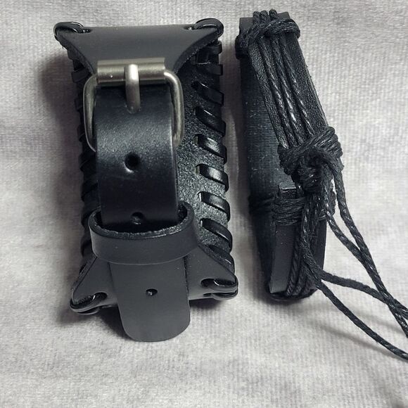 Black Genuine Leather and Dualtone Adjustable Bracelets - Picture 15 of 16